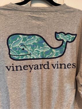 Vineyard Vines Whale Logo Tee - Gray with Blue/Green Print